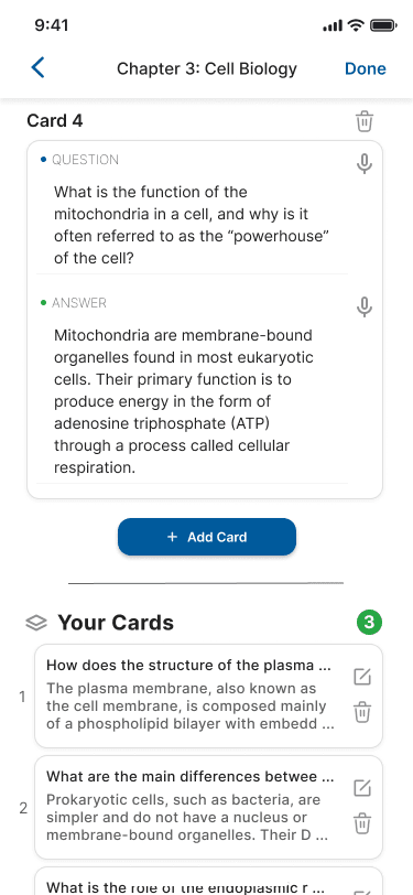 Verbal Quiz Mobile App - Add Card Screen